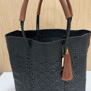 Carolina Herrera Black and Brown Woven Tote
